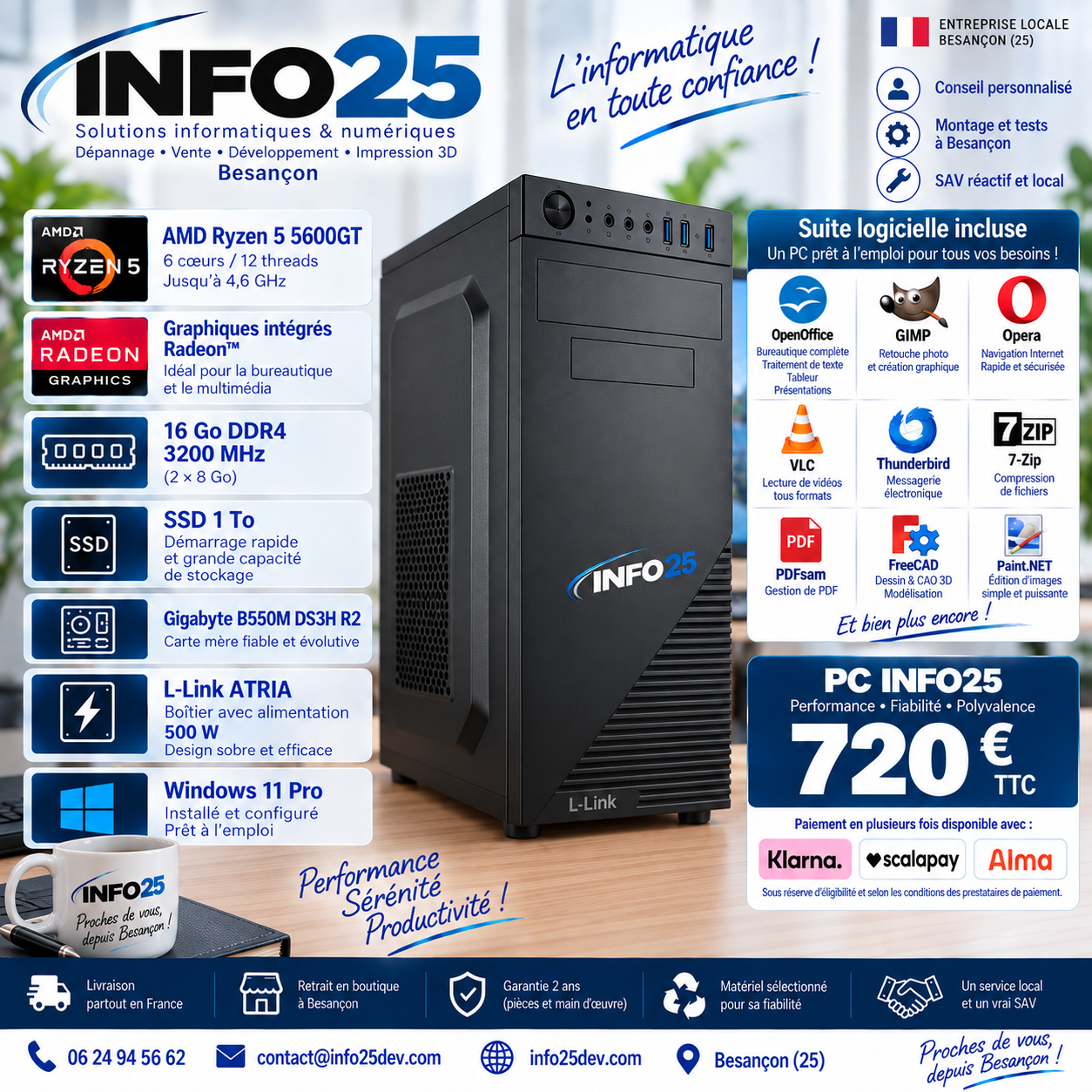 PC INFO25 Ryzen 5 5600GT – 16 Go – SSD 1 To – Windows 11 Pro neuf Ordinateur